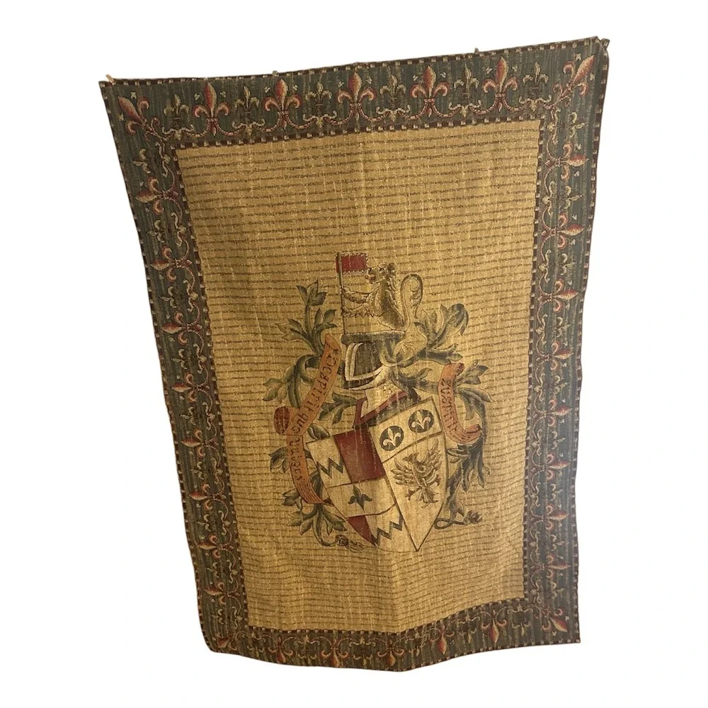 Unicorn Crest European Wall Hanging Tapestry Gold Medieval Heraldic Coat of Arms